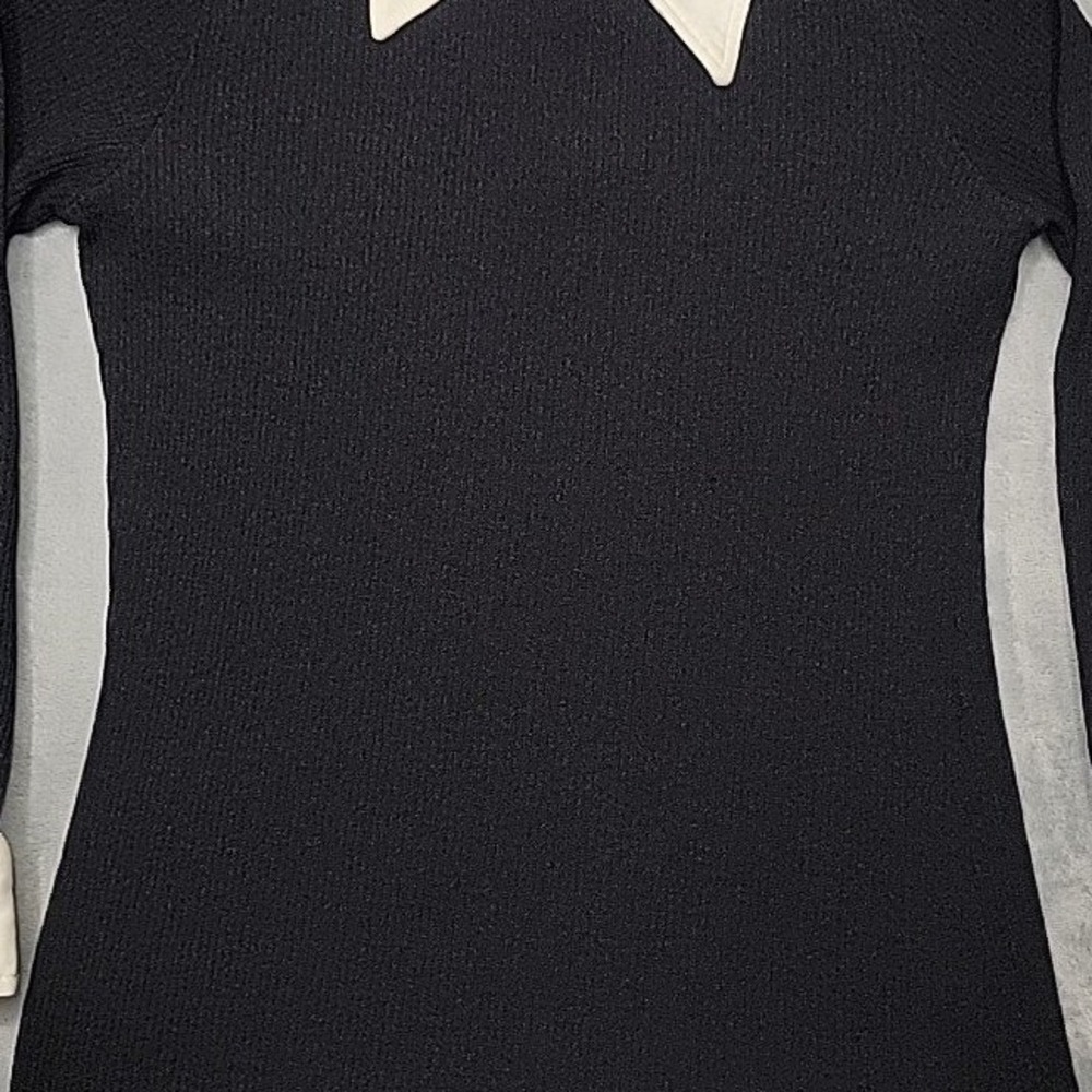VTG Joanna Shirt Womens‎ 14 Black Long Sleeve Contrast Dagger Collar Made In USA